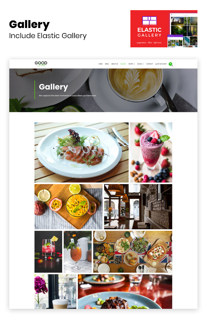 Plantilla Divi para restaurante con Elastic Gallery